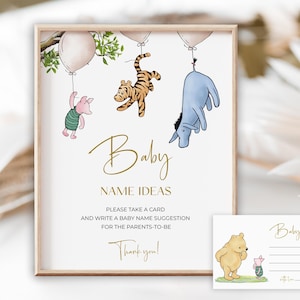 Editable Winnie the Pooh Baby Name Ideas Signs & Ticket, Pooh Bear Baby Name Suggestions Game, Printable Baby Shower Party Sign Template S1