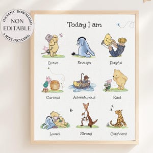 Decorazione murale per cameretta Winnie the Pooh, poster stampabile con affermazione di Pooh e i suoi amici, decorazione per la cameretta dei bambini, regalo di compleanno per bambini e bambine. S2