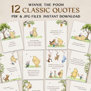 12 stampe con citazioni classiche di Winnie the Pooh, decorazioni per feste stampabili con l'orsetto Winnie the Pooh, centrotavola per baby shower e compleanno, download immediato S1