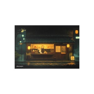 Charmantes cartes postales d'art - scène de marché nocturne confortable, cadeau pour amateur d'art, décoration d'intérieur, esthétique japon, ambiance jour de pluie, cartes de collection,
