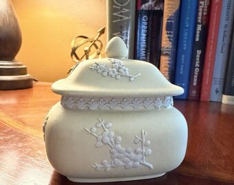 Wedgwood Yellow Primrose Rectangular Lidded Box w/ White Relief Prunus Blossoms
