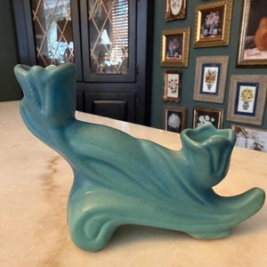 Vintage Van Briggle Double Tulip Candle Holder / Vase Ming Turquoise Matte Glaze