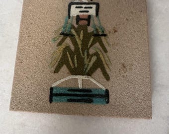 Vintage Native American Navajo Sand Art 4 Tile "Cain Girl" Artist Signed
