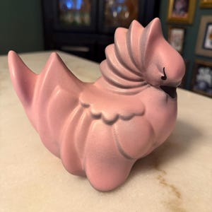 Vintage DeLee Art Pink Partridge Figurine | Mid Century California Ceramic Stylized Signed Ross Original