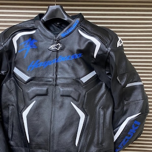 Suzuki Hayabusa Motorbike Racing Leather Jacket-Cowhide Leather And Certified Protectors-Free Shipping
