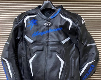 Suzuki Hayabusa Motorbike Racing Leather Jacket-Cowhide Leather And Certified Protectors-Free Shipping