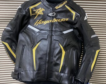 Suzuki Hayabusa Motorrad-Rennlederjacke – Rindsleder und zertifizierte Protektoren – Versandkostenfrei