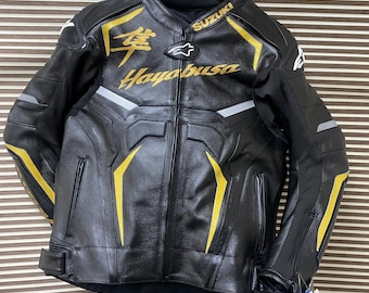 Suzuki Hayabusa Motorbike Racing Leather Jacket-Cowhide Leather And Certified Protectors-Free Shipping