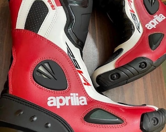Aprilia Motorbike Racing Leather Boots-Cowhide Leather And Certified Protectors-Free Shipping