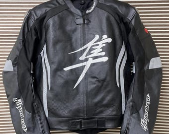 Suzuki Hayabusa Motorbike Racing Leather Jacket-Cowhide Leather And Certified Protectors-Free Shipping