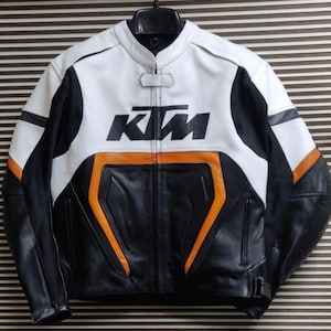 KTM Motorbike Racing Leather Jacket-Cowhide Leather And Certified Protectors-Free Shipping