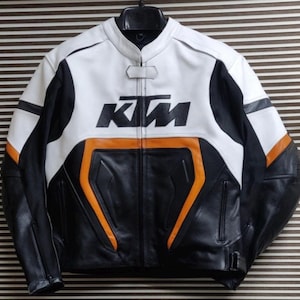 Ktm Motorcykel Racing Läderjacka - Kohud Och Certifierade Skydd - Fri Frakt