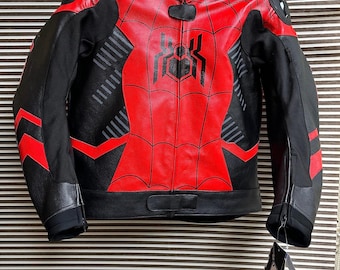 Spiderman Motorrad Racing Lederjacke-Rindsleder und zertifizierte Protektoren-Kostenloser Versand
