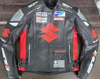 Suzuki Hayabusa Motorbike Racing Leather Jacket-Cowhide Leather And Certified Protectors-Free Shipping