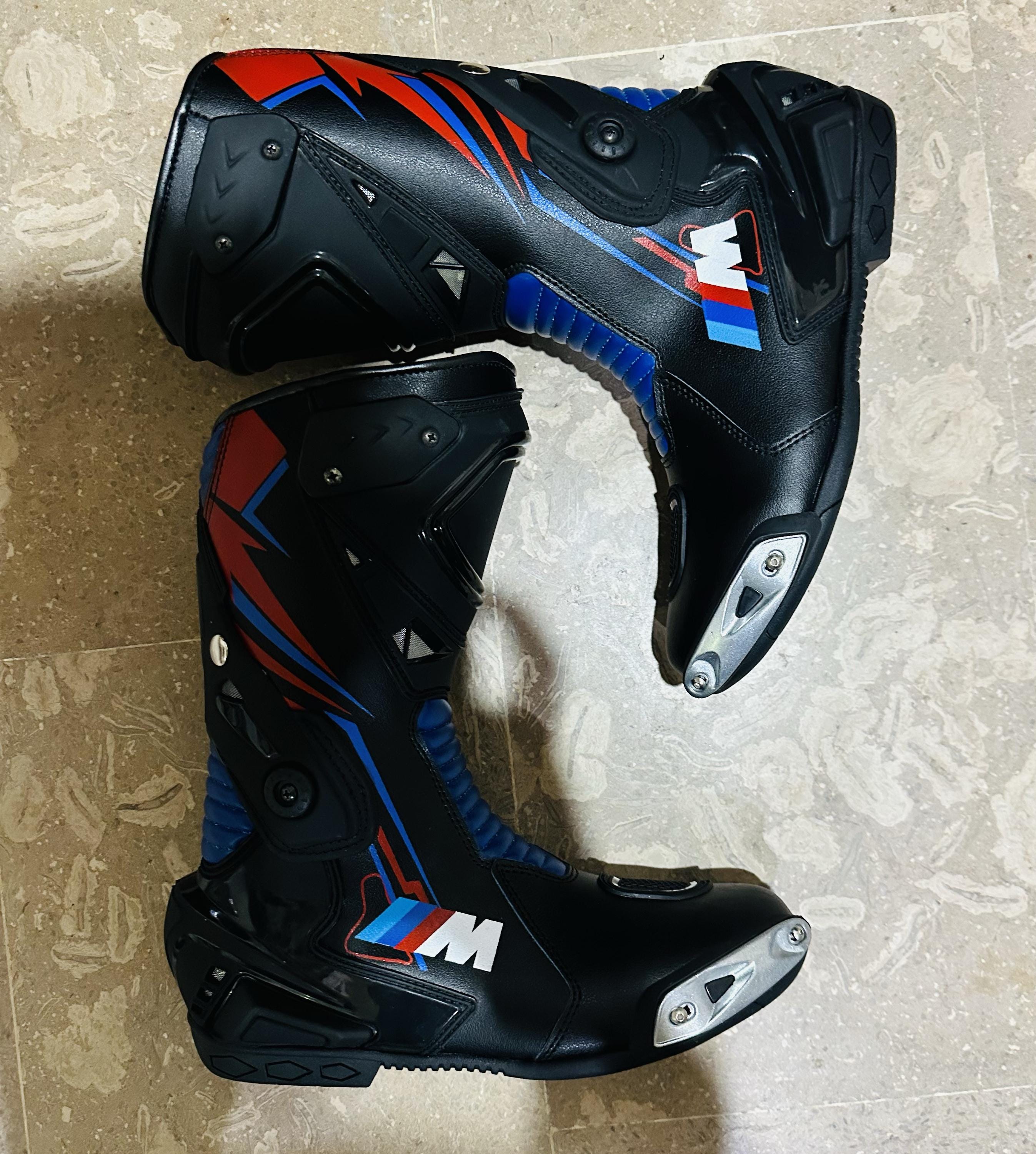 BMW バイクレーシングレザーブーツ - 牛革と認定プロテクター付き