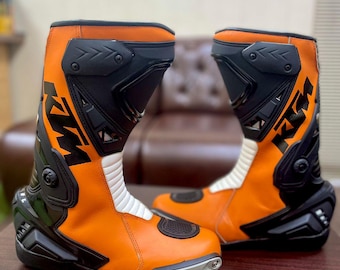 Leren KTM Motorbike Racing-laarzen - rundleer en gecertificeerde beschermers - gratis verzending