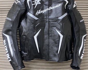 Suzuki Hayabusa Motorrad-Rennlederjacke – Rindsleder und zertifizierte Protektoren – Versandkostenfrei
