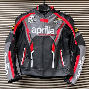 Aprillia Motorbike Racing Leather Jacket-Cowhide Leather And Certified Protectors-Free Shipping