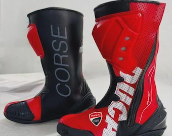 Ducati Motorbike Racing Leather Boots-Cowhide Leather And Certified Protectors-Free Shipping