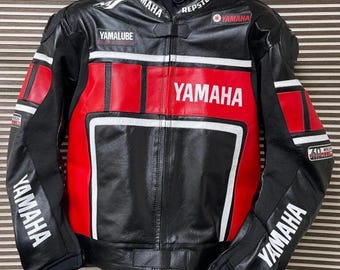 Yamaha Motorrad-Rennlederjacke – Rindsleder und zertifizierte Protektoren – Versandkostenfrei