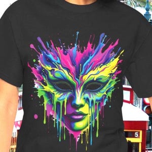 Mardi Gras Tee Shirt - New Orleans Fat Tuesday Unisex Heavy Cotton, Exploding Mask,  Dripping Mask Laissez Les Bon Temps Roulles