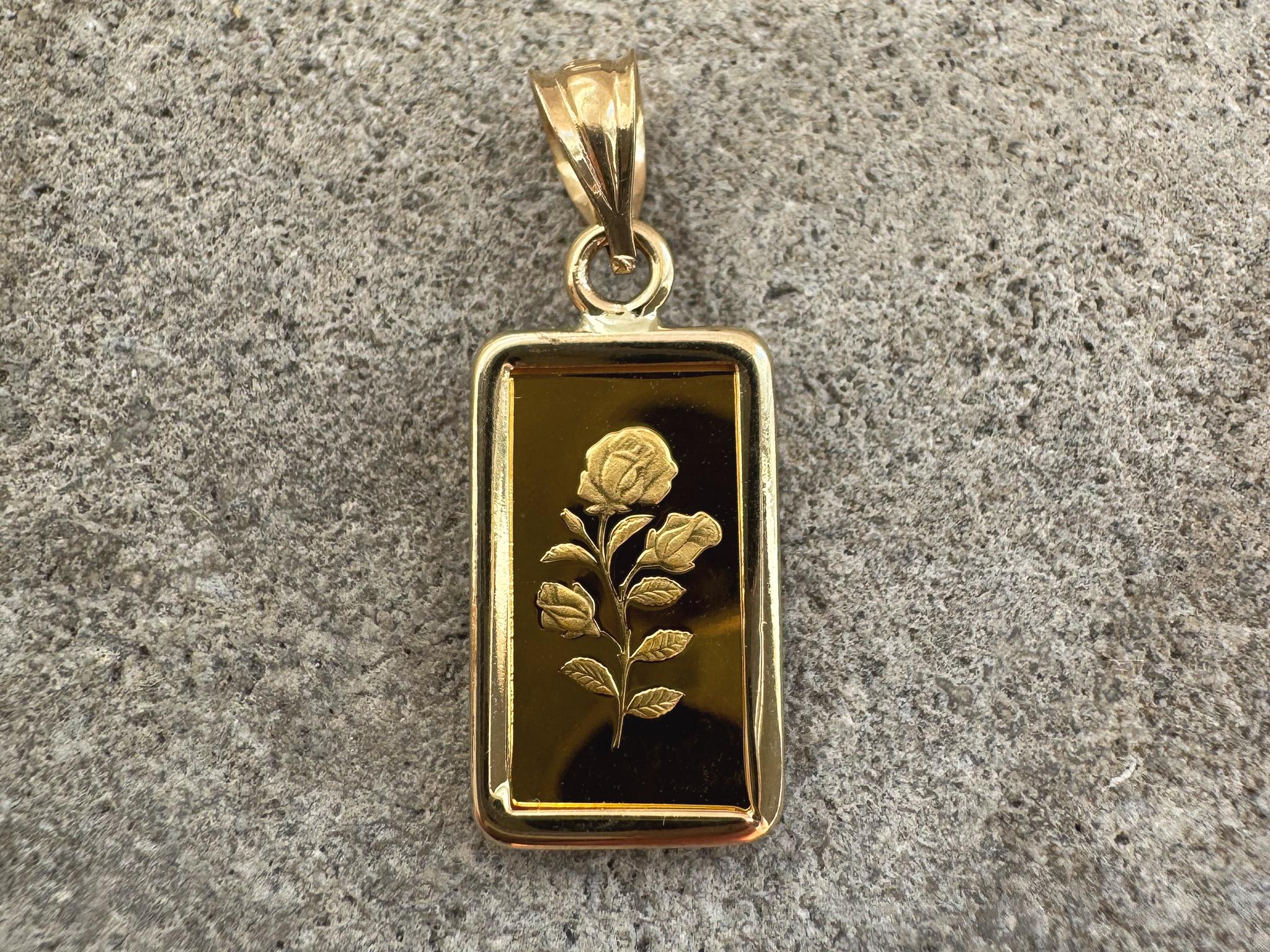 1 Gram Gold Bar Pendant - PAMP Suisse Rosa .999 Fine Gold in 14k