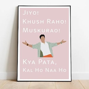 Shah Rukh Khan-poster: Kal Ho Na Ho Bollywood-citaat (digitale download)