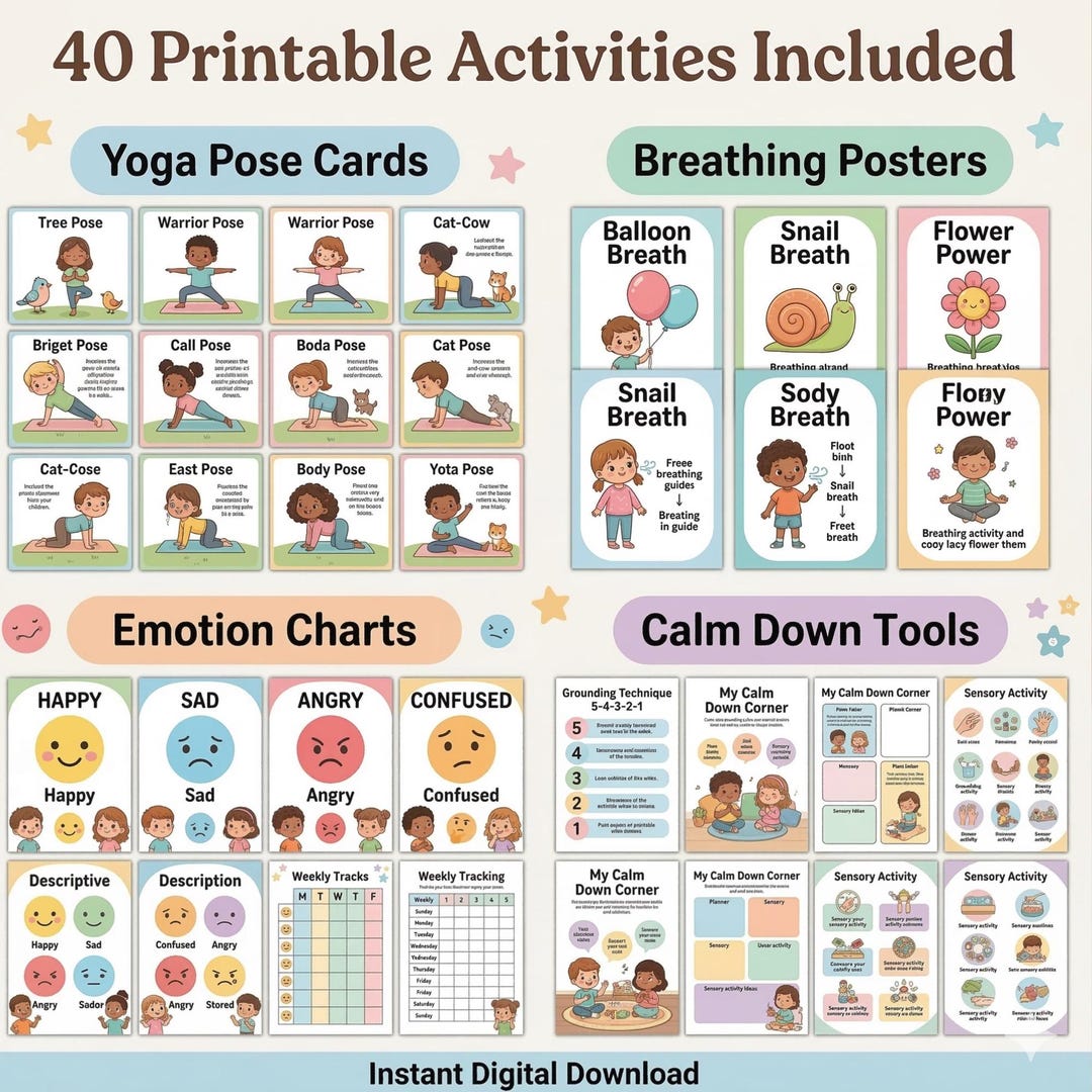 Kids Yoga & Mindfulness Printable Bundle | Calm Down Corner Kit ...