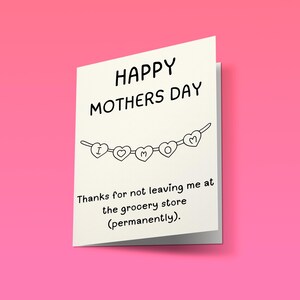 Cartão engraçado de Dia das Mães de Filho ou Filha // Download Digital | Presente de Agradecimento Bonito e Sarcástico para a Mãe