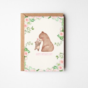Adorable Mother’s Day Card – Cute Watercolor Bears & Floral Design For Mom