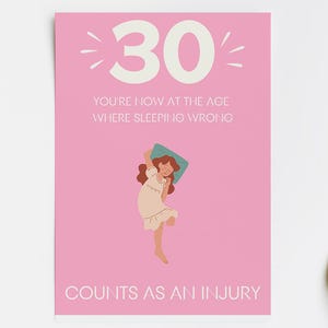 Carte du 30e anniversaire / Carte drôle pour le 30e anniversaire / Blessure du sommeil / Carte de blague pour les 30 ans