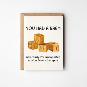 Grappige nieuwe babykaart | Humor voor ouders | Gefeliciteerd met je nieuwe baby | Eigenzinnig kraamcadeau