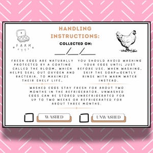 Farm Fresh Egg Handling Care Card – instructies en verzamelgids ongewassen eieren