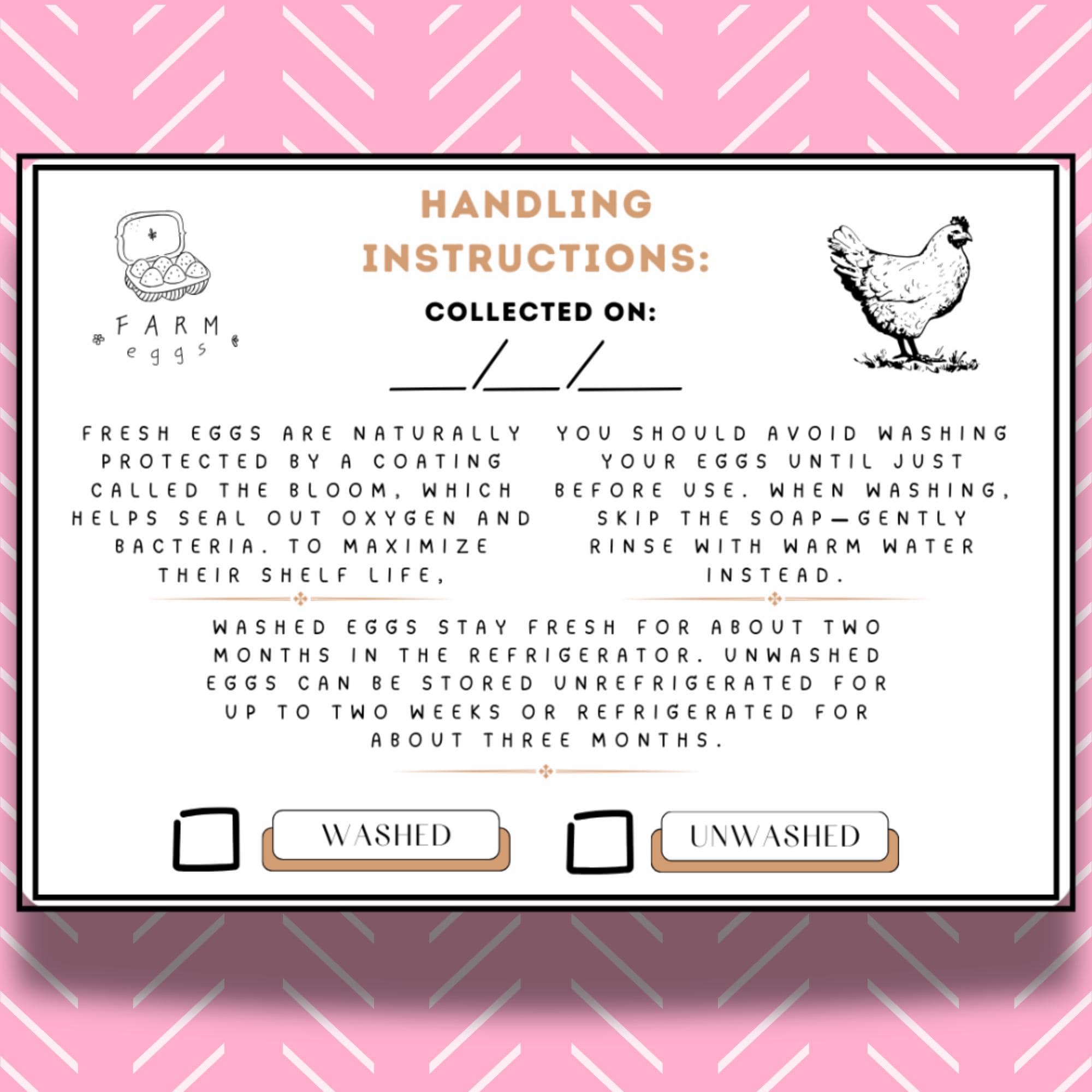 Rgg Washed Farm Fresh Egg Handling Care Card – Unwashed Egg Instructions ...