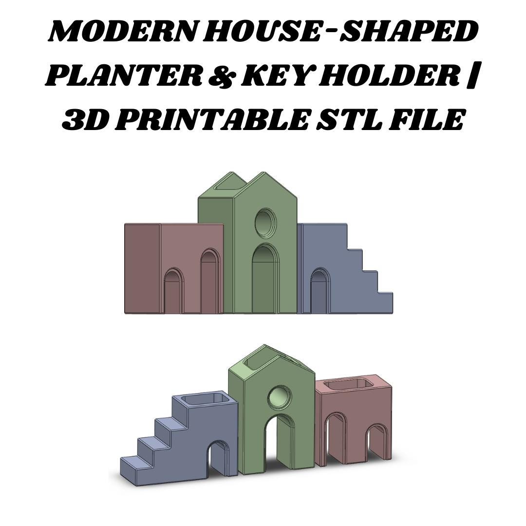Modern House-Shaped Planter & Key Holder | 3D Printable STL File