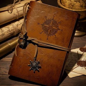 Vintage Pirate Themed Leather Journal Travel Diary Metal Clasp Spiral Binding Nautical Compass Notebook