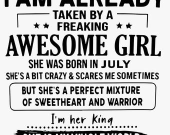 Sorry I’m Already Taken by a Freaking Awesome Girl Born in January - Funny Boyfriend Husband Shirt - Sweetheart and Warrior Love Gift PNG