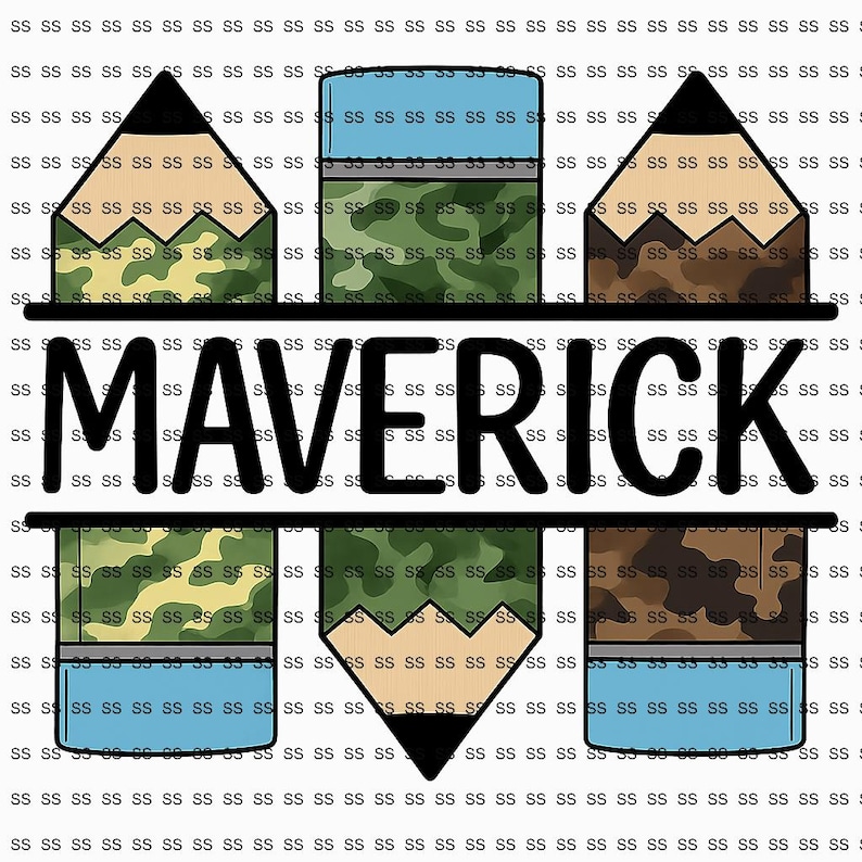 Flanked Letter Camo Pencil Back to School Design With Custom Name (digital Download - Etsy