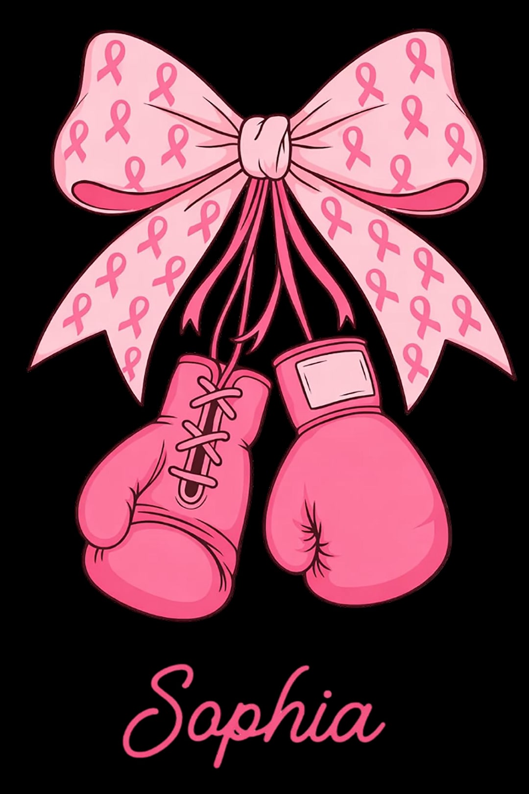 Personalized Pink Ribbon Boxing Gloves Bow, Breast Cancer Awareness ...