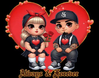 Chucky Couple PNG, mignon couple horreur poupées PNG, poupée effrayante Kawaii, Couple assorti Halloween Sublimation Design, effrayant mignon garçon et fille