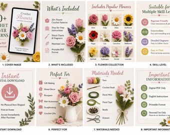 20+ Crochet Flower Patterns PDF Bundle (Digital Download)
