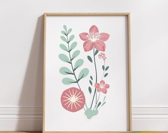 Floral Wall Art Print: Mid Century Modern, Boho Style (Digital Download)