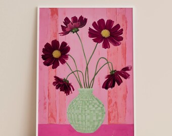 Floral Vase Print: Contemporary Pink Wall Art (Digital Download)