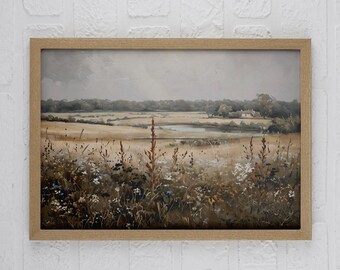 Wildflower Field Artful Print Landscape-wall-print, Cottagecoreful Digital Download