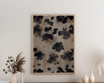 Neutral Abstract Floral Pattern Downloadable Print  Botanical Japanese Wall Art | Minimalist Large-Scale  Gold Art