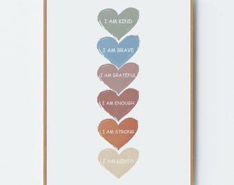 Rainbow Heart Affirmations Wall Art: Inspirational Nursery Decor (Digital Download)