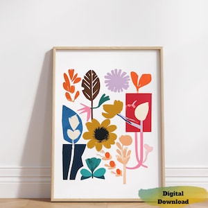 Abstract Botanical Flower Print, Flower Bouquet Art Print, Botanical Wall Art, Flower Prints, Flower Market Print, Digital Download
