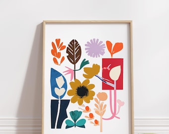 Abstract Flower Bouquet Art Print: Modern Botanical Wall Decor (Digital Download)