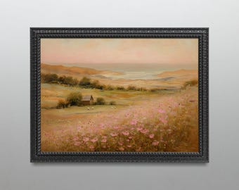 Pastel-Landscape Wildflower-Art-Print-Ocean-view-print-digitable arts cottagecore /