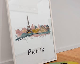 Paris Aquarell Art Print: Eiffelturm, Reise-Dekor (Digitaler Download)